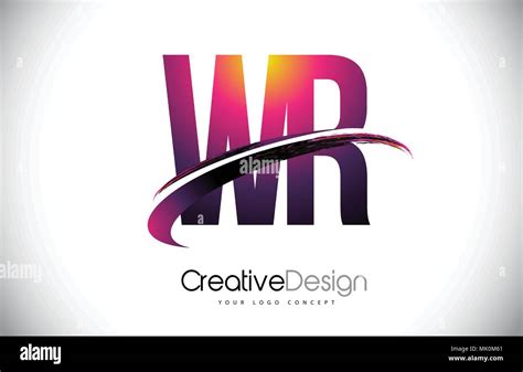 Wr W R Púrpura Carta Con El Logotipo Swoosh Diseño Magenta Creativa Letras Modernas Vector Logo