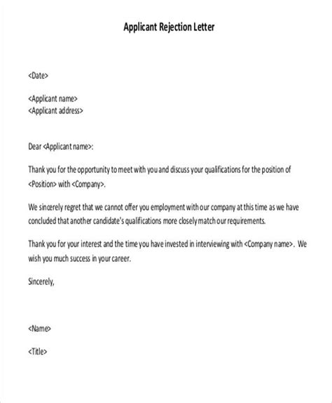 Applicant Rejection Letters 13 Free Word Pdf Format Download Free