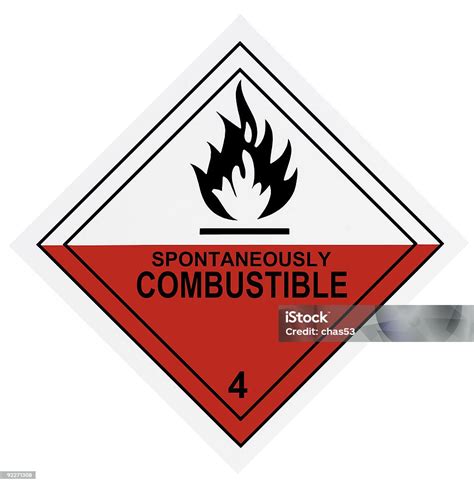 Spontaneously Combustible Warning Label Stock Photo Download Image