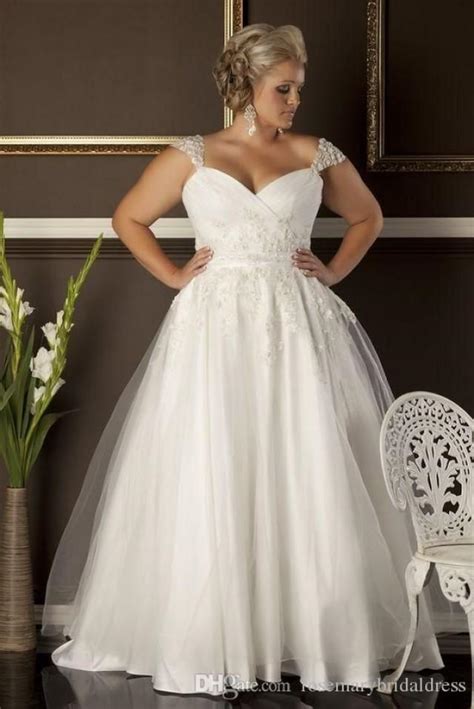 A Line Plus Size Wedding Dresses Cheap Sweetheart Neckline Cap Sleeves