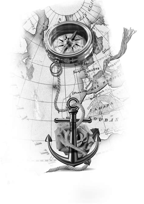 Anchor With Rope Upon The Map Tattoo Design Map Tattoos Anchor