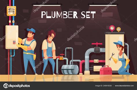 Plumbers At Work Illustration Stock Vector Image By ©macrovector 245918330