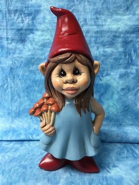 Girl Gnome With Mushrooms Handcrafted Girl Gnome Garden Art Girl