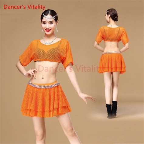 Dancers Vitality 2 Pieces Suit Belly Dance Training Clothes Sexy Hollow Out Women Bellydance