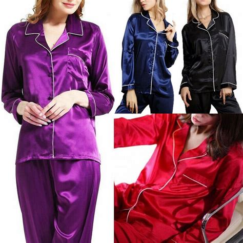 Meihuida Womens Silk Satin Pajamas Pyjamas Ladies Pjs Loungewear Sleepwear Sets Nightgown