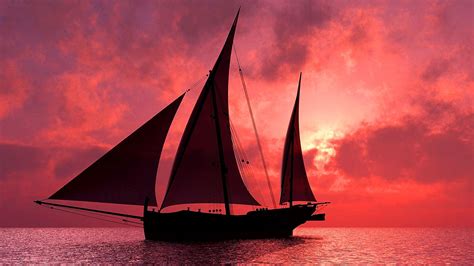 Sailboat Silhouette At Sunset Image Abyss