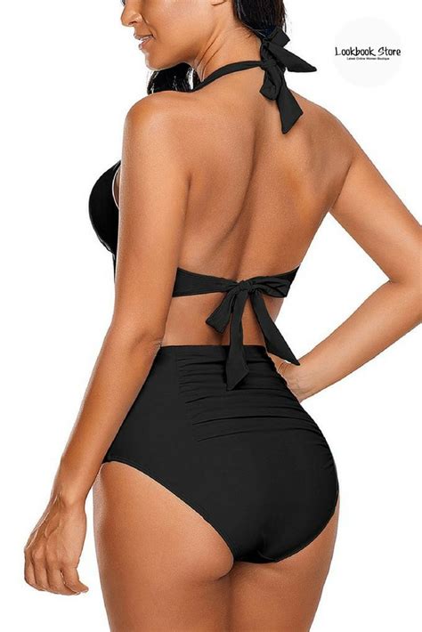 Black Halter Ruched High Waist Bikini Set Swim Trends Best Swimwear Fashion Classy