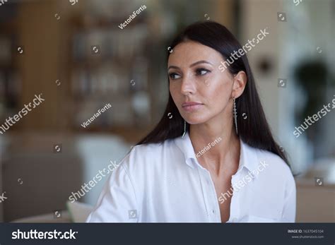 Portrait Beautiful Woman Long Dark Hair Stock Photo 1637045104