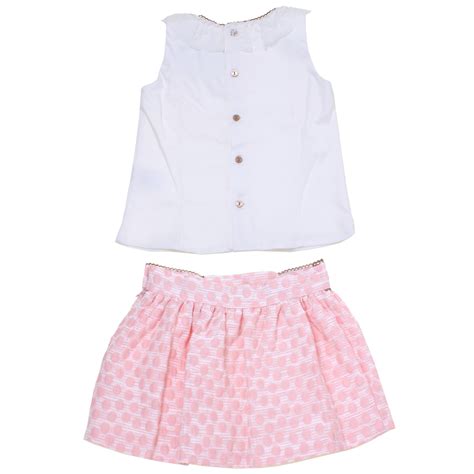 Dolce Petit 2018 Spring Summer Girls White Top Pink Polka Dots Skirt