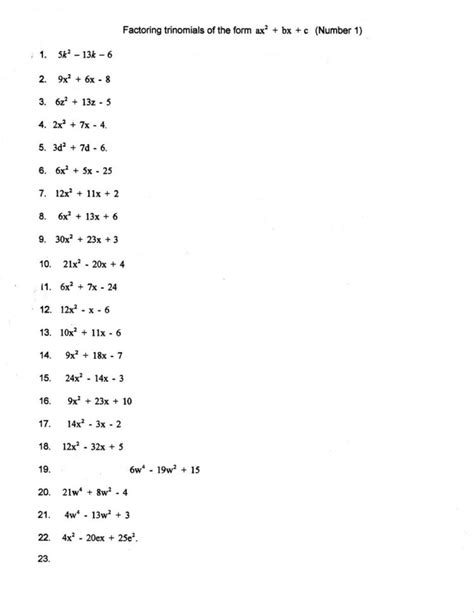 Factoring Perfect Square Binomials Worksheet