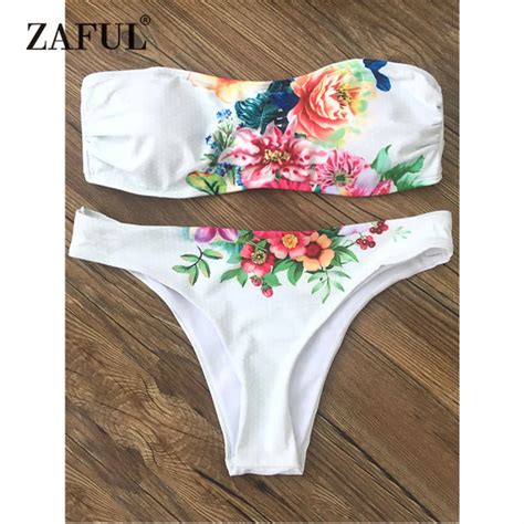 Zaful Bandeau New Floral Bikinis Set Beach Swimwear Sexy Swimsuit Women