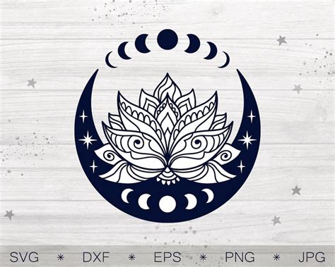 Lotus Flower With Moon Phases Svg Cut File Crescent Moon Svg Etsy