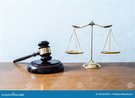 Image Of Golden Scales Of Justice And Gavel For Lawyer Courtroom On The