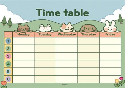 Timetable For Kids And Elementary Download Png Cute Puppy Etsy