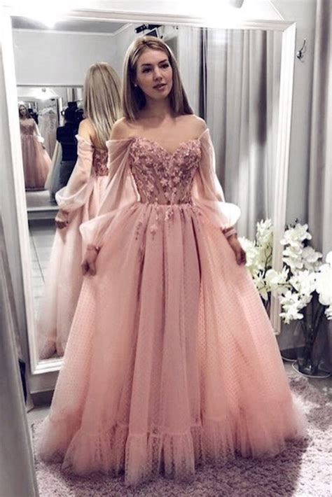 Blush Pink Prom Dresses With Long Sleeves A Line Elegant Evening Dres Simibridaldresses