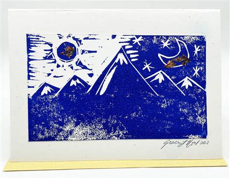 Mountains Sun And Moon Blank Greeting Card By Grace Noel Art — Grace Noel