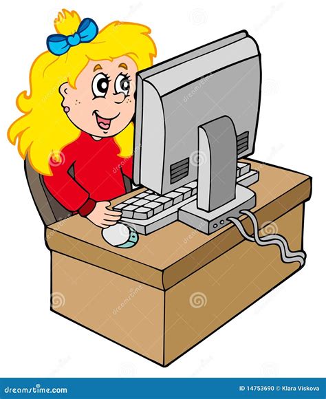 Cartoon Girl Working With Computer Vector Illustration Cartoondealer Com