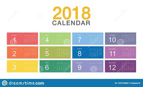 Colorful Calendar Year 2018 Vector Design Template Simple And Clean