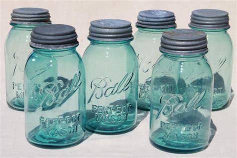 Vintage Blue Glass Canning Jars W Zinc Lids Ball Perfect Mason Jars