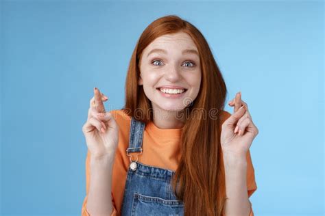 Excited Emotional Happy Cheerful Redhead Girl Smiling Optimistic Stare