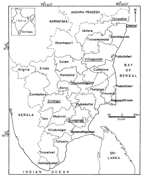 Map Of Tamil Nadu The Districts Surveyed Are Underlined Download