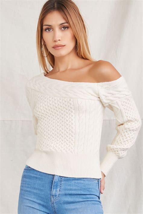 Cable Knit Off The Shoulder Sweater