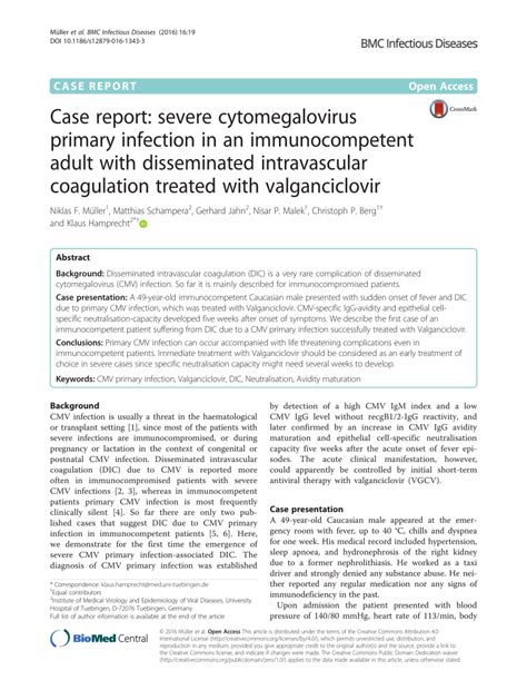 Pdf Case Report Severe Cytomegalovirus Primary Infection In An