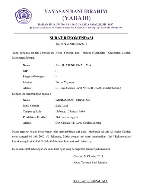 Surat rekomendasi kerja ini dikeluarkan berdasarkan kinerja, kualitas. 35+ Contoh Surat Permohonan Rekomendasi Terlengkap ...