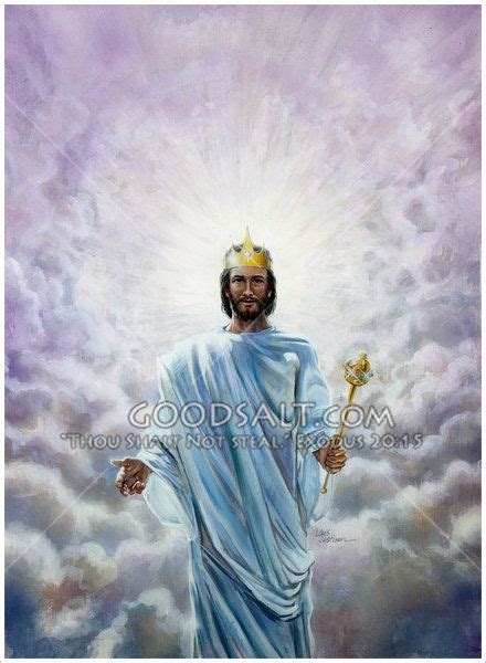 Jesus With Crown And Scepter Coming In The Clouds Of Heaven Jesus
