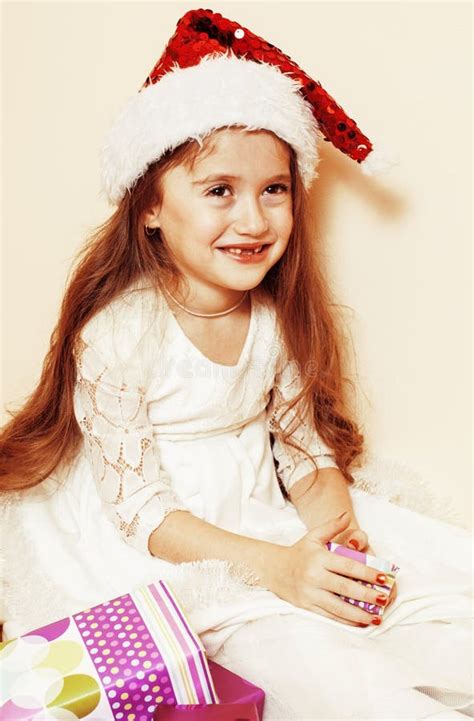 Little Cute Girl In Santas Red Hat Waiting For Christmas Ts Holiday
