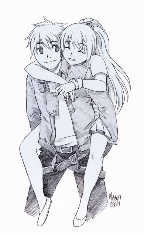 Piggyback By Meago On Deviantart Cute Couple Drawings Anime Drawings