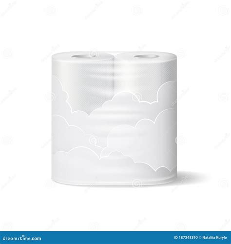 White Toilet Paper In Plastic Transparent Packaging Template Stock