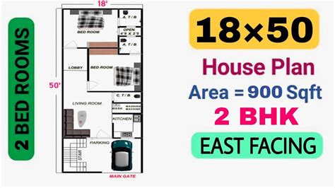 18 X 50 East Facing House Plan 2 Bhk House Design 900 Sft House