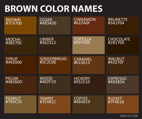 Names And Codes Of All Color Shades Brown Color Names Brown Color