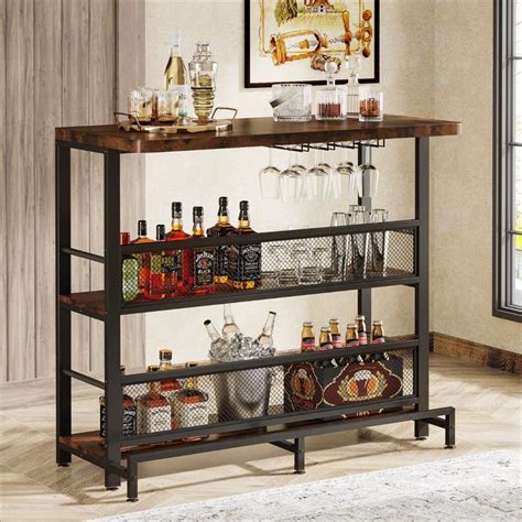 Tribesigns Home Bar Unit 3 Tier Industrial Liquor Bar Table With Wine