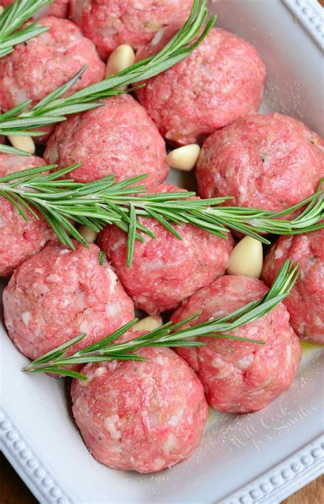 Roasted Garlic Rosemary Baked Meatballs Baked Meatball Recipe Meatball Recipes Easy Meatball