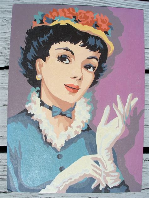 Vintage 1950s Paint By Numbers Fashionable Lady Portrait Oil On Board