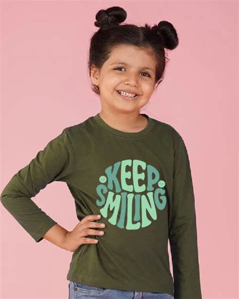 Buy Nusyl Girls Green Keep Smiling Printed T Shirt Online At Best Prices In India Jiomart