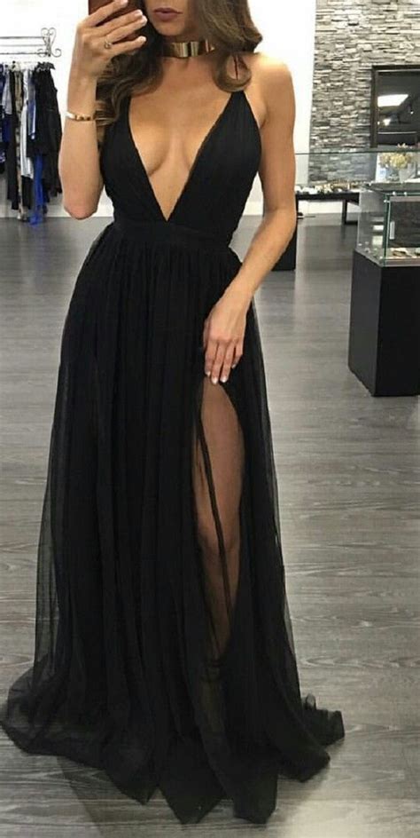Sexy Prom Dresssleeveless Black Prom Dresses With Slitbackless
