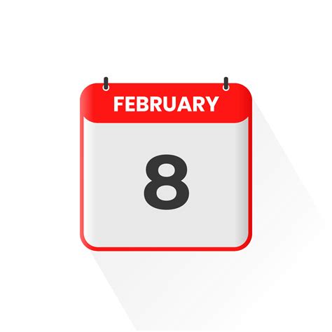 8th February Calendar Icon February 8 Calendar Date Month Icon Vector