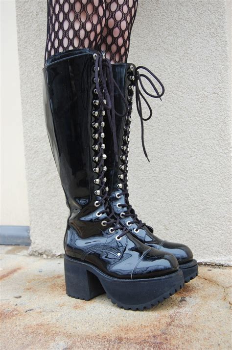 Gothic Patent Leather Fetish Boots Lace Up By Frocksnfrillsvintage