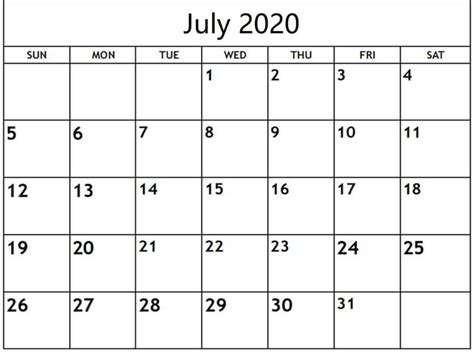 Editable July 2020 Calendar With Notes Free Printable Calendar