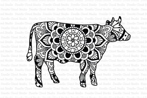 Cow Mandala SVG Cut Files, Mandala Cow Clipart. By Doodle Cloud Studio
