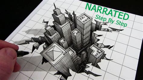 How To Draw A 3d City Optical Illusion Narrated Step By