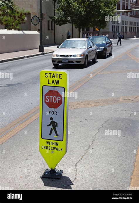 State Law Stop For Pedestrians Within Crosswalk Sign In Road San