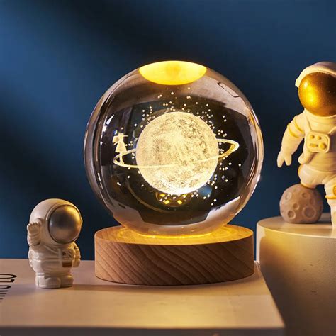 Solar System Led Night Lights 3d Luminous Crystal Ball Decoration Art