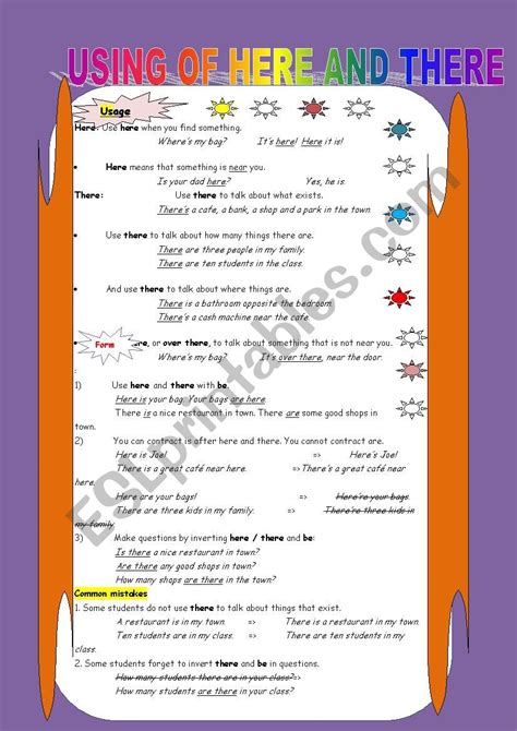 Here And There Esl Worksheet By Nguyensinh