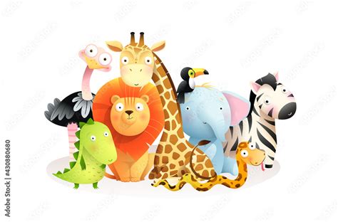 Vettoriale Stock Wild Exotic African Baby Animals Group Isolated On