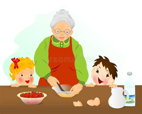 Grandmother Preparing Cake Cdr Vector Stock Vector Illustration Of