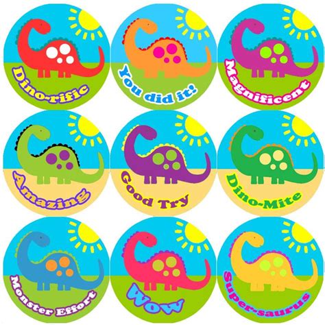 144 Big Colourful Dinosaur Teacher Reward Stickers Large Sticker